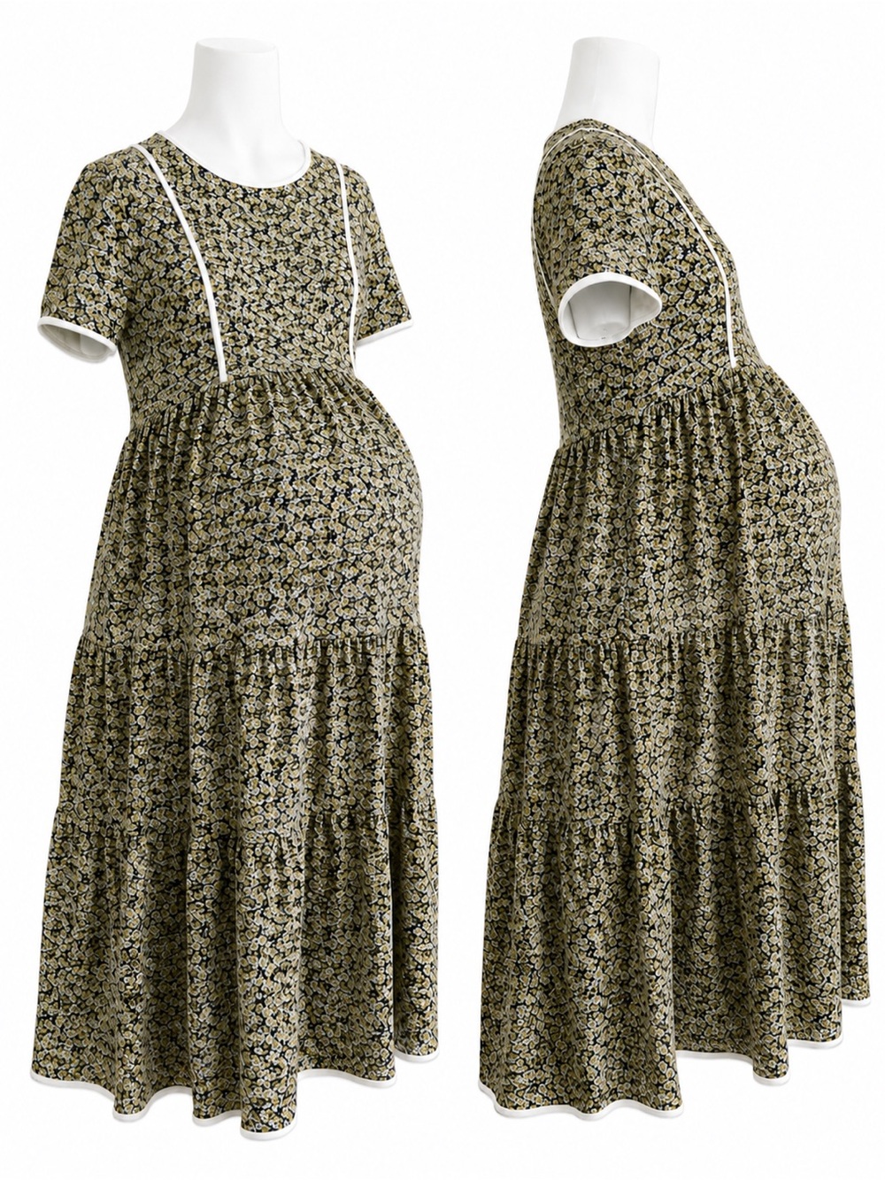 Size M Roolee Mom Nurture Women’s Floral Maternity Tiered Midi Dress NWT